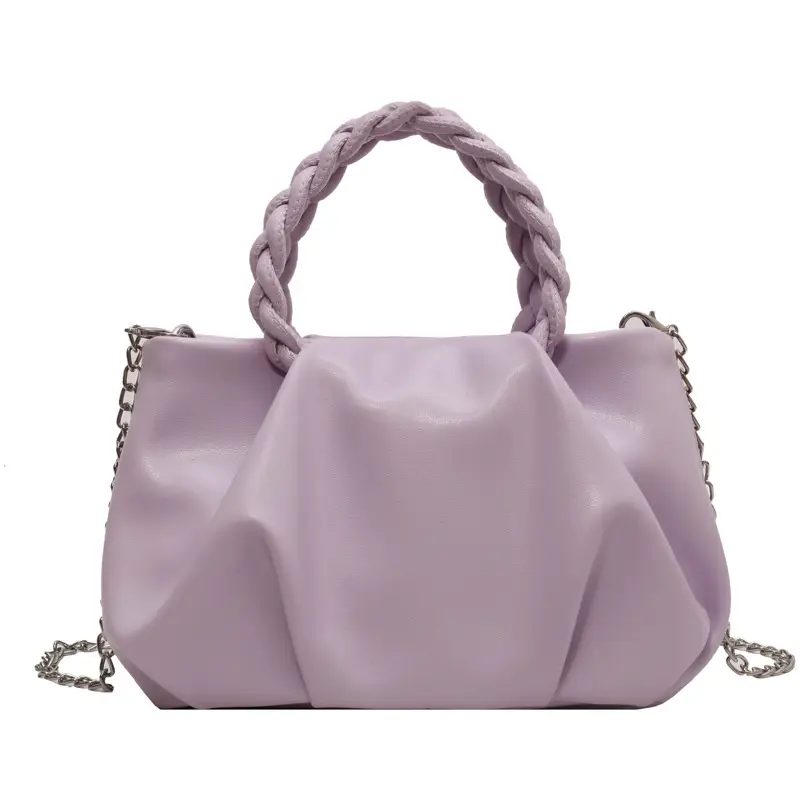 White Pleated Chain Shoulder Bag for Women - Image 4