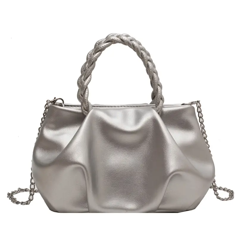 White Pleated Chain Shoulder Bag for Women - Image 5