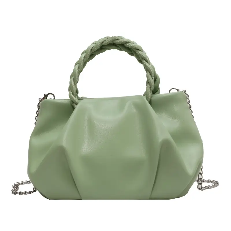 White Pleated Chain Shoulder Bag for Women - Image 6