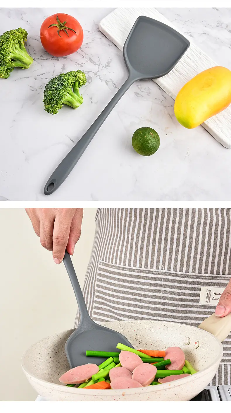 Silicone Shovel Non-stick Pan Special Sticker High Temperature Resistant Silicone Shovel suit Household Stir-frying Shovel Stir-frying Spoon Soup Spoon Kitchenware — feature 12