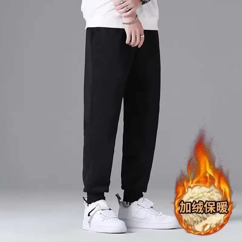 Men Black Fleece Thermal Winter Pants Warm Sweatpants
