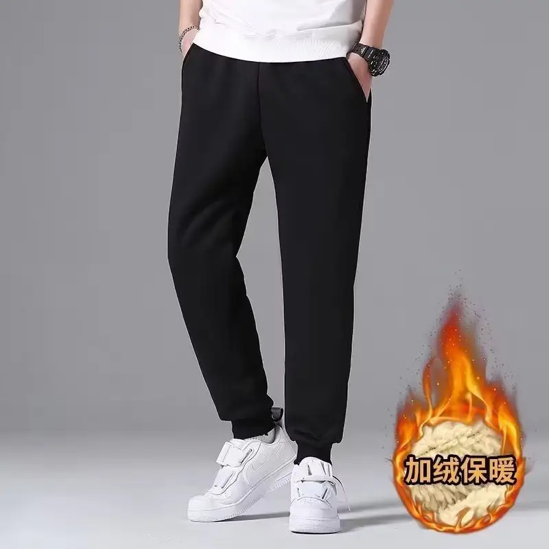 Men Black Fleece Thermal Winter Pants Warm Sweatpants