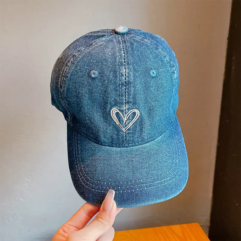 Blue Heart Denim Cap for Kids Sunscreen Hat - Image 3