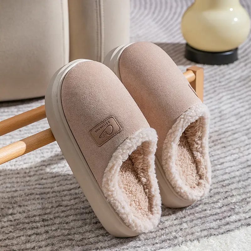 Autumn and Winter Warm Cotton Slippers for Women Indoor Home Non-Slip Anti-Odor Thick-Soled Warm Fashionable Outer Wear Fleece-Lined Cotton Shoes - Image 5