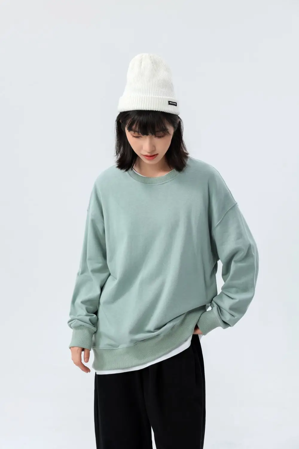 300g Cotton Terry Knit Sweatshirt Large Teal — feature 9