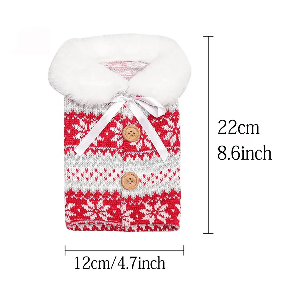Red Knitted Snowflake Wine Bottle Decor Set