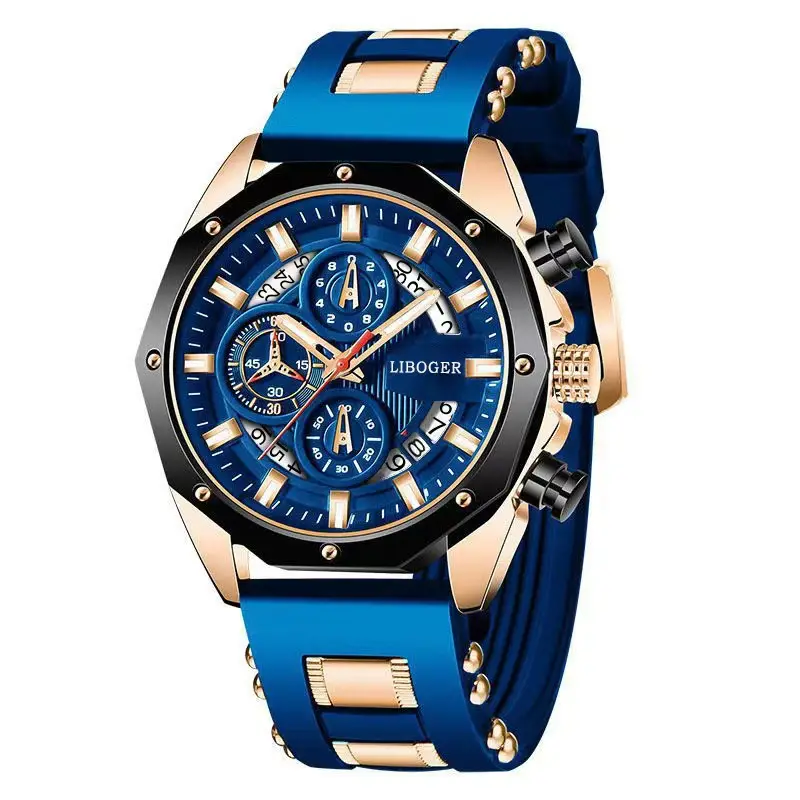 Men's Black Rose Gold Silicone Sports Watch with Hollow Calendar - Image 2