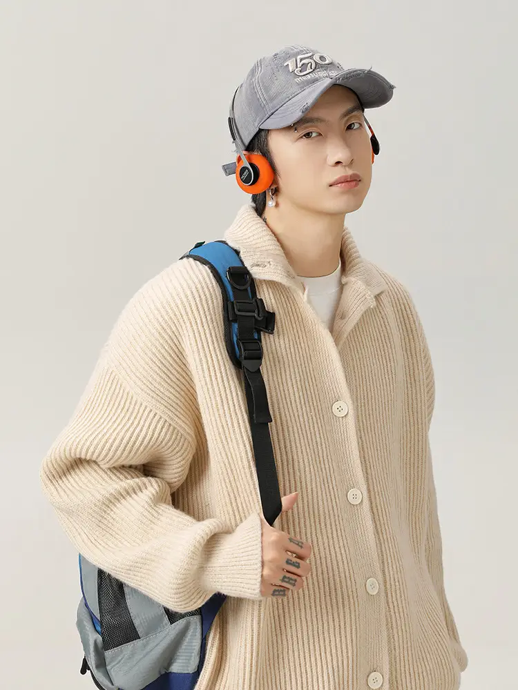Japanese High-Neck Cardigan Sweater Grey Knit Autumn Winter - Image 8