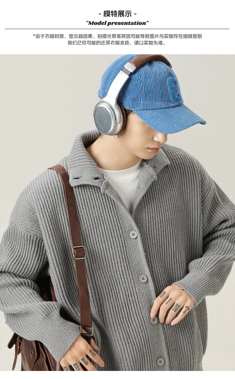 Japanese High-Neck Cardigan Sweater Grey Knit Autumn Winter — feature 12