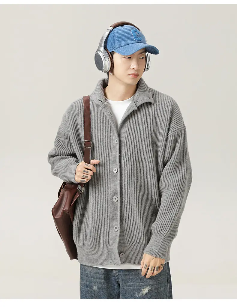 Japanese High-Neck Cardigan Sweater Grey Knit Autumn Winter — feature 13