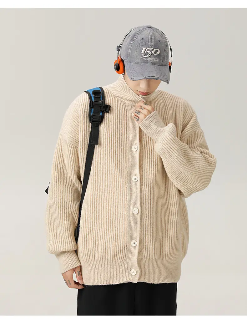 Japanese High-Neck Cardigan Sweater Grey Knit Autumn Winter — feature 14