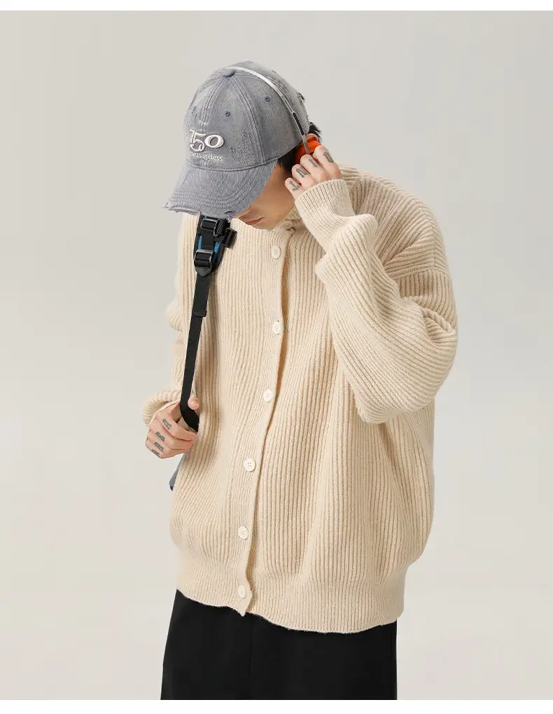 Japanese High-Neck Cardigan Sweater Grey Knit Autumn Winter — feature 15