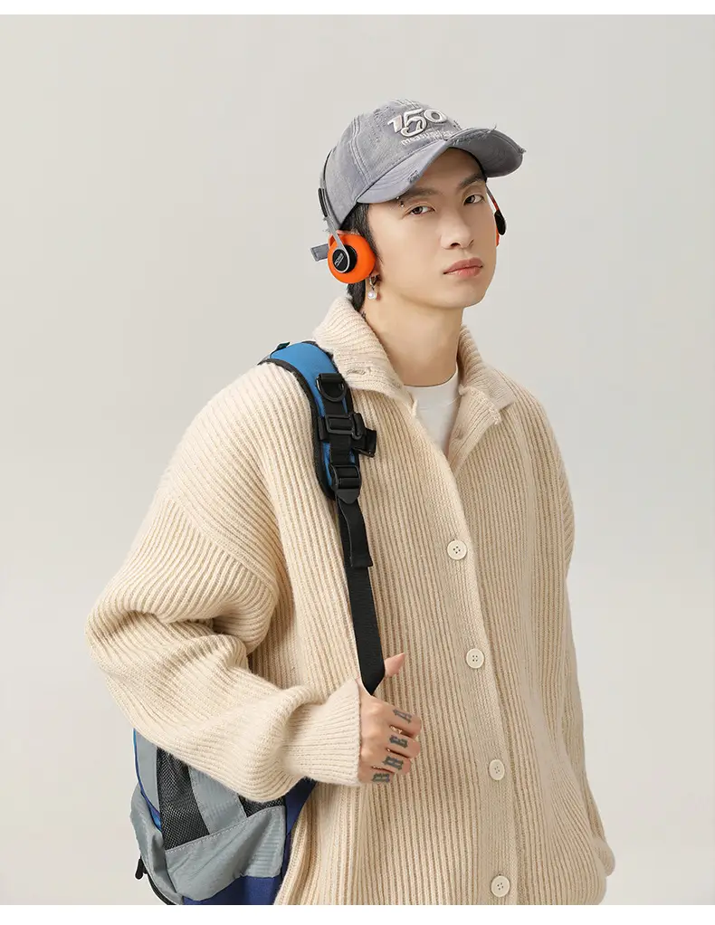 Japanese High-Neck Cardigan Sweater Grey Knit Autumn Winter — feature 16