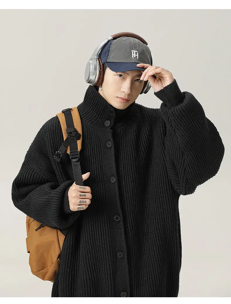 Japanese High-Neck Cardigan Sweater Grey Knit Autumn Winter — feature 17