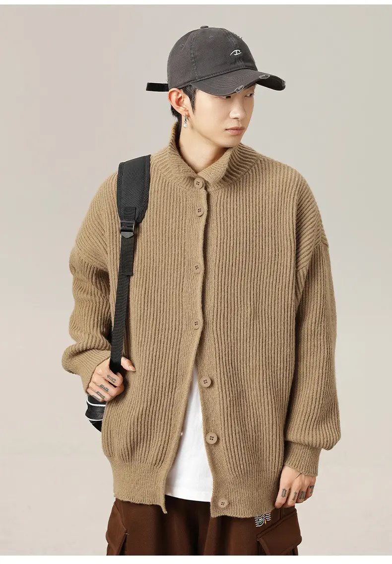 Japanese High-Neck Cardigan Sweater Grey Knit Autumn Winter — feature 23