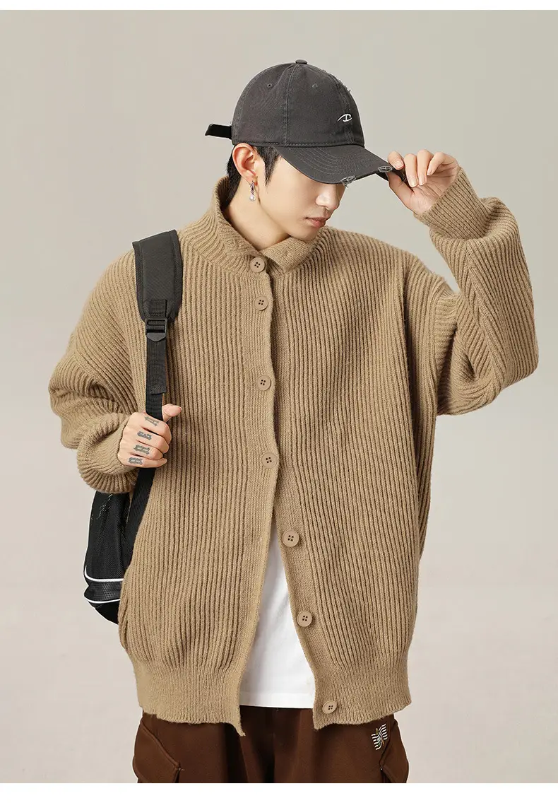 Japanese High-Neck Cardigan Sweater Grey Knit Autumn Winter — feature 24