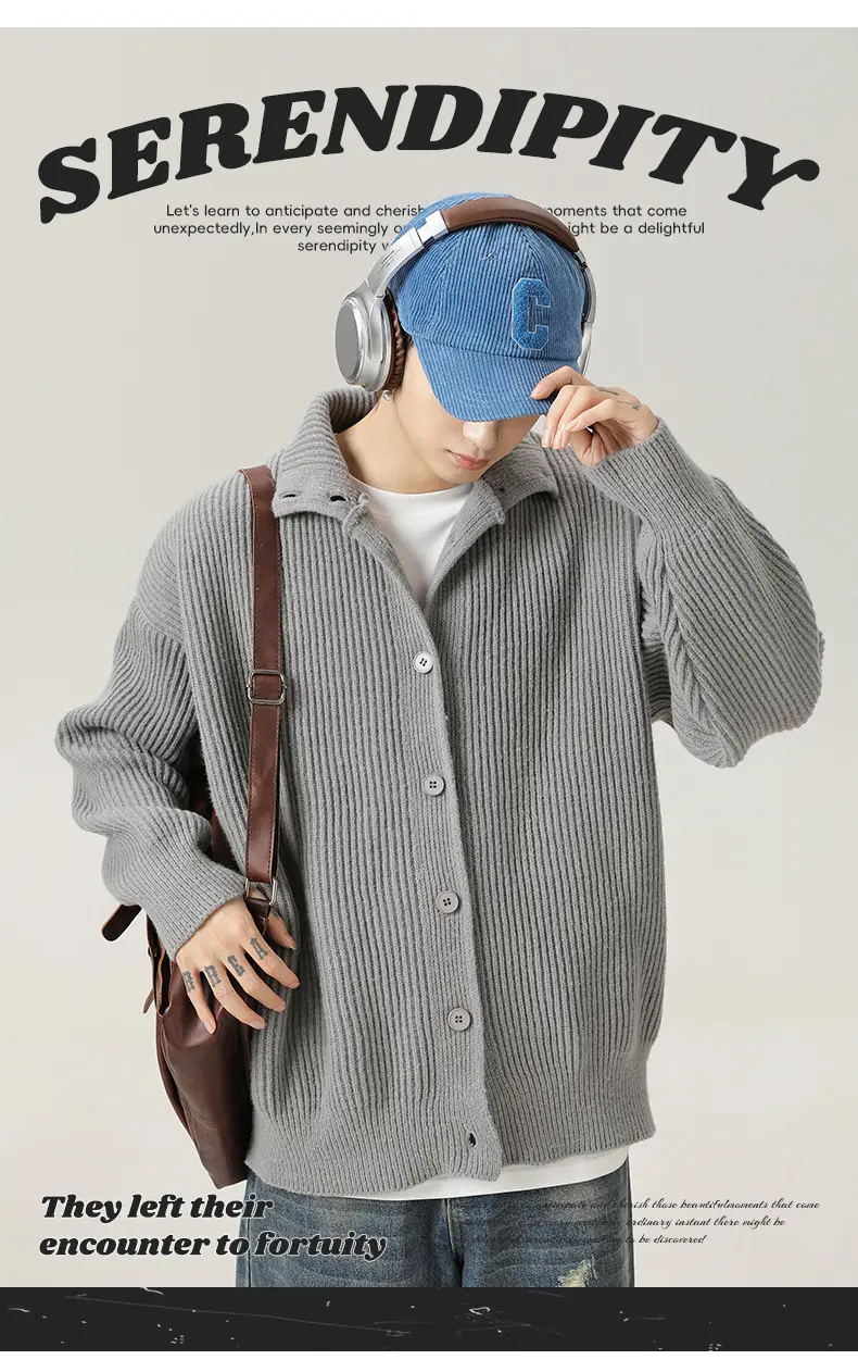 Japanese High-Neck Cardigan Sweater Grey Knit Autumn Winter — feature 4