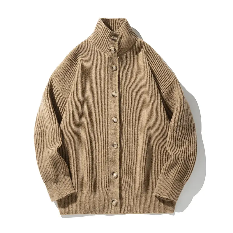 Japanese High-Neck Cardigan Sweater Grey Knit Autumn Winter - Image 4