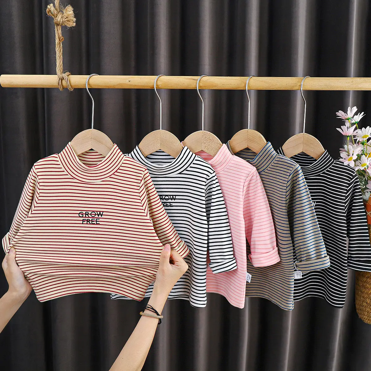 Children's Striped Cotton T-Shirt with "Grow Free" Print - Image 5
