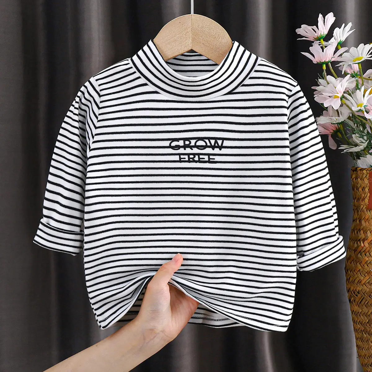 Children's Striped Cotton T-Shirt with "Grow Free" Print - Image 6