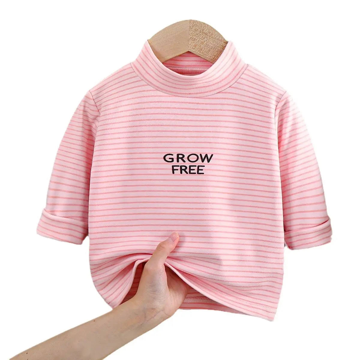 Children's Striped Cotton T-Shirt with "Grow Free" Print - Image 9