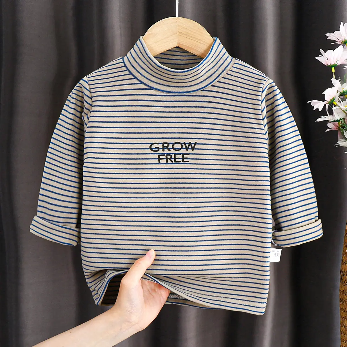 Children's Striped Cotton T-Shirt with "Grow Free" Print - Image 2