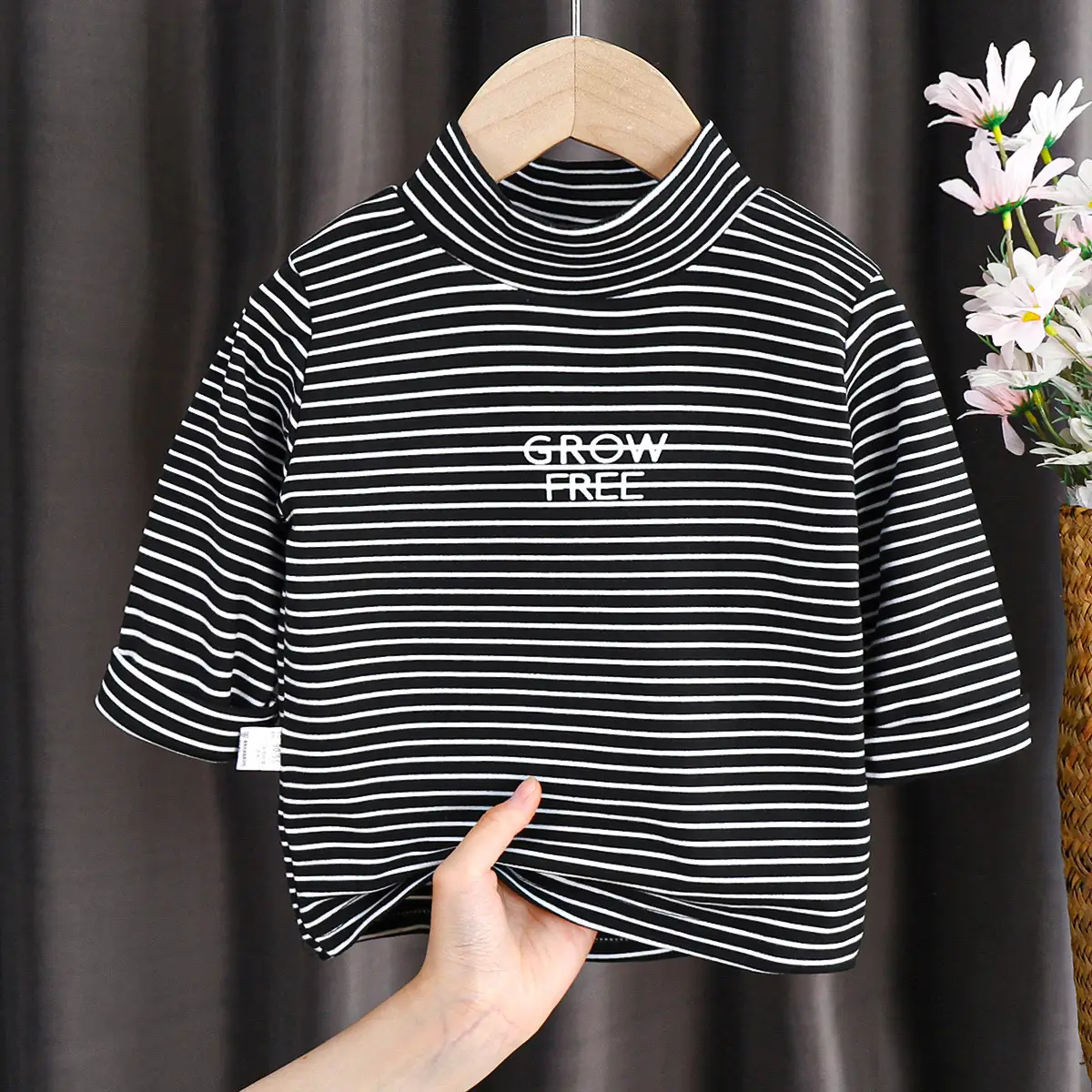 Children's Striped Cotton T-Shirt with "Grow Free" Print - Image 3