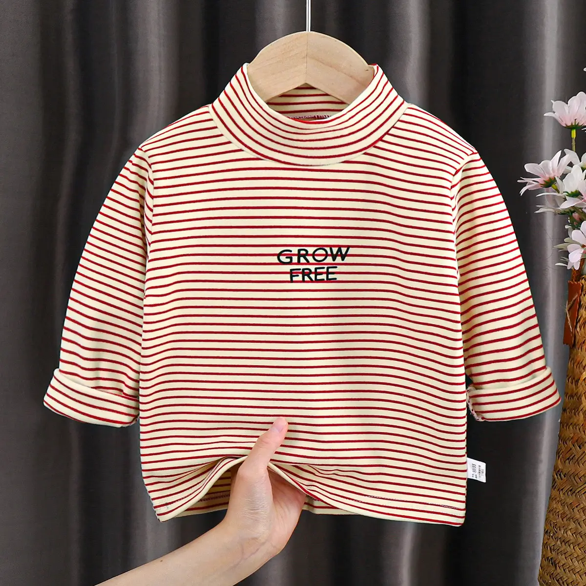Children's Striped Cotton T-Shirt with "Grow Free" Print - Image 4