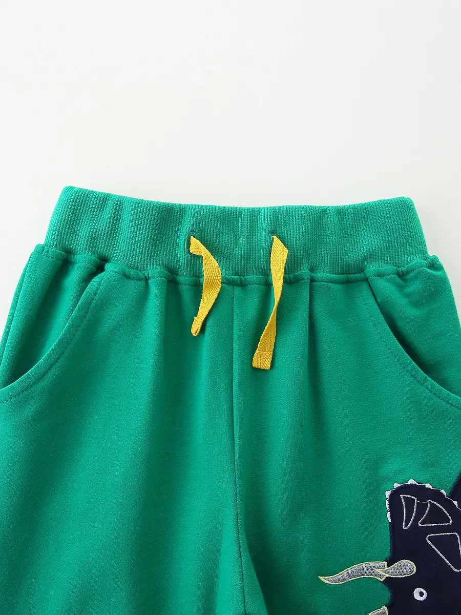 25 Autumn New Boys Dinosaur Embroidered Sweatpants Green - Image 4