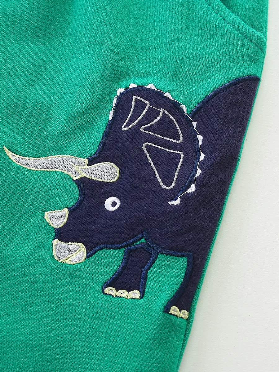25 Autumn New Boys Dinosaur Embroidered Sweatpants Green - Image 5