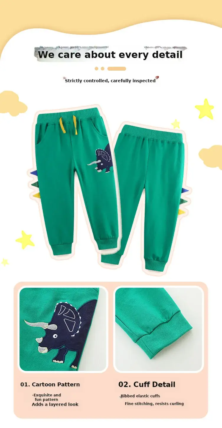 25 Autumn New Boys Dinosaur Embroidered Sweatpants Green — feature 4