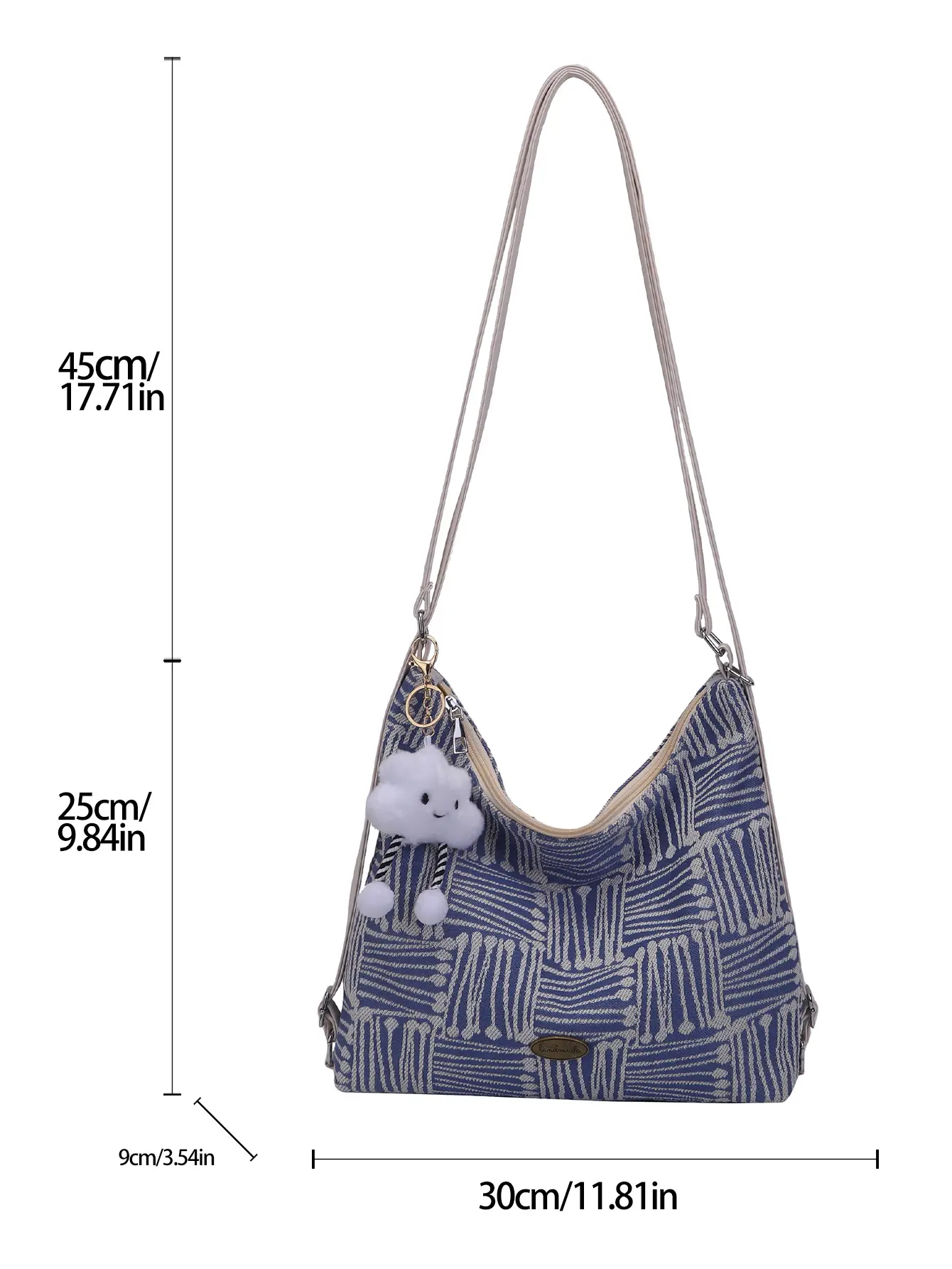 Women's Yellow Striped Canvas Shoulder Bag with Cute Pom Pom — feature 2