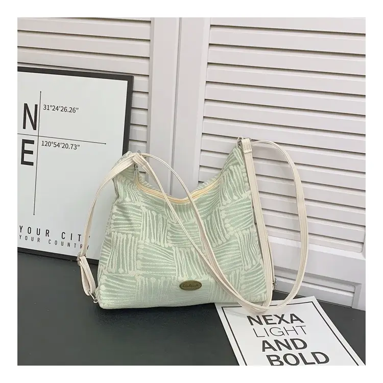Women's Yellow Striped Canvas Shoulder Bag with Cute Pom Pom — feature 29