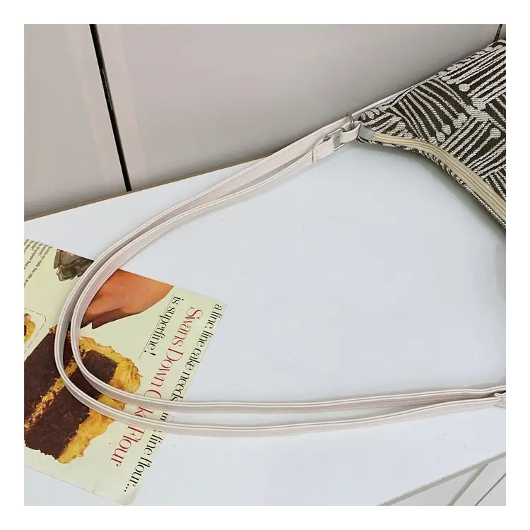 Women's Yellow Striped Canvas Shoulder Bag with Cute Pom Pom — feature 40