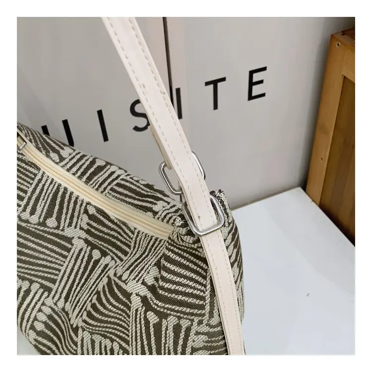 Women's Yellow Striped Canvas Shoulder Bag with Cute Pom Pom — feature 42