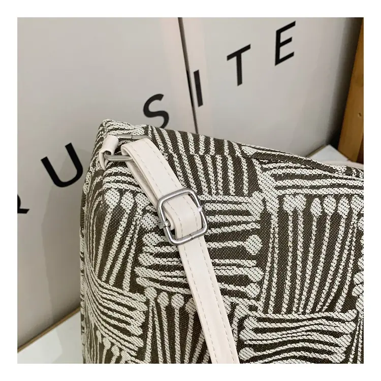 Women's Yellow Striped Canvas Shoulder Bag with Cute Pom Pom — feature 43