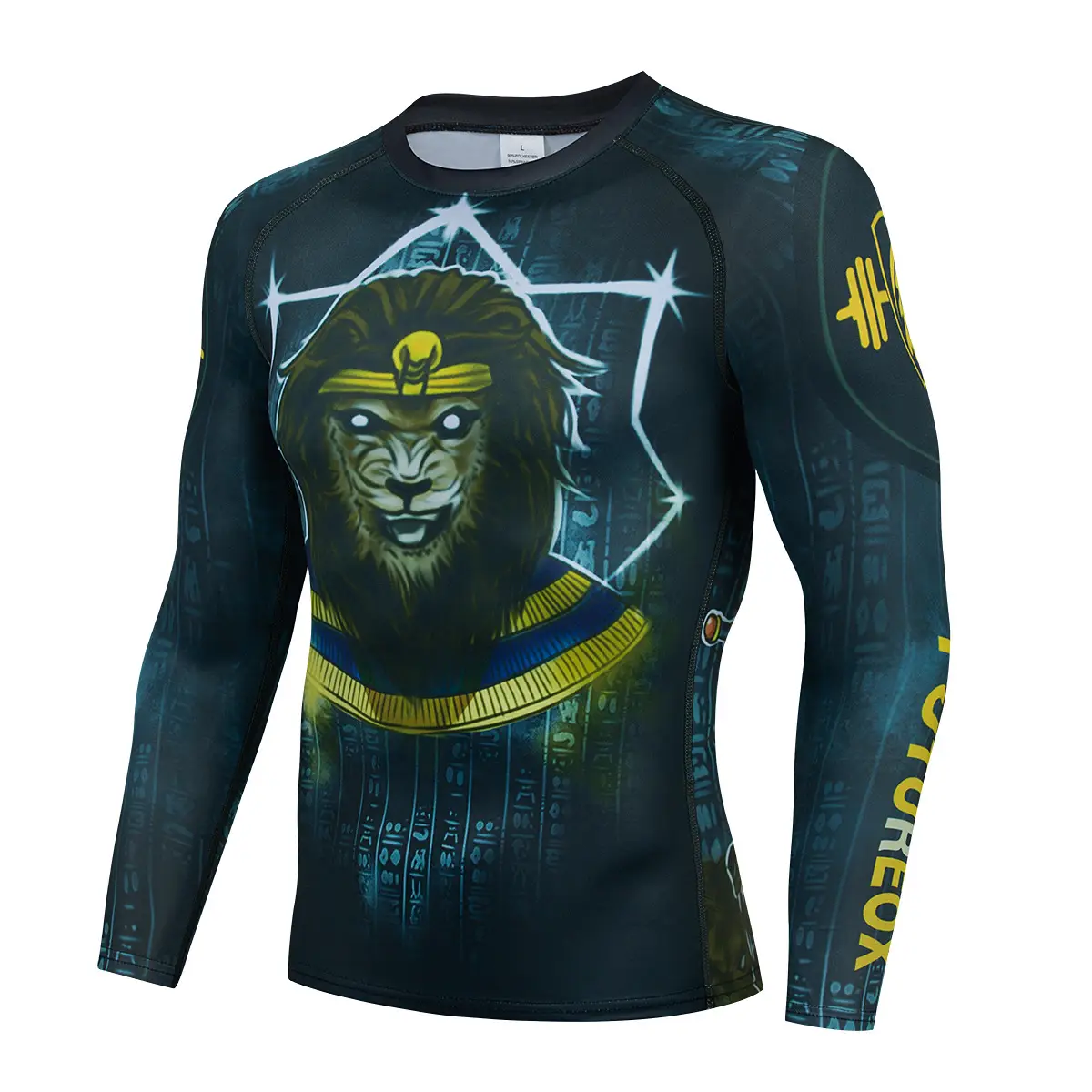 Men's Printed Long Sleeve Sports Tights Black Yellow - Image 11