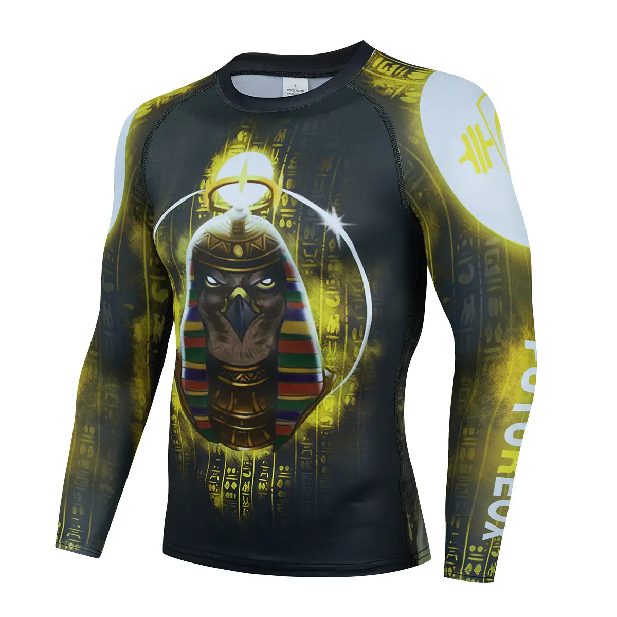 Men's Printed Long Sleeve Sports Tights Black Yellow - Image 12