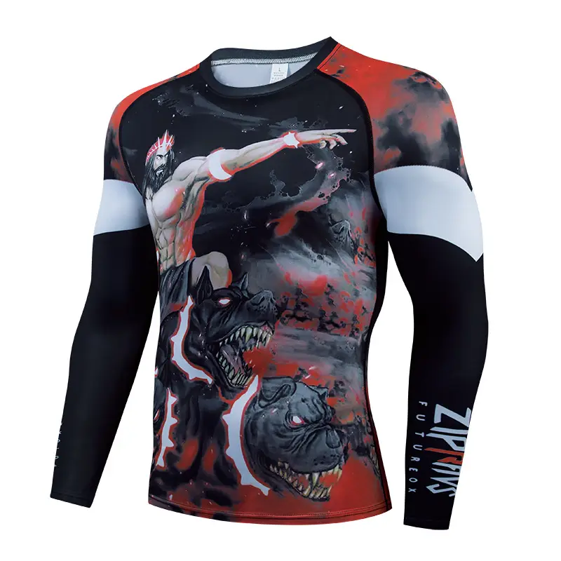 Men's Printed Long Sleeve Sports Tights Black Yellow - Image 14