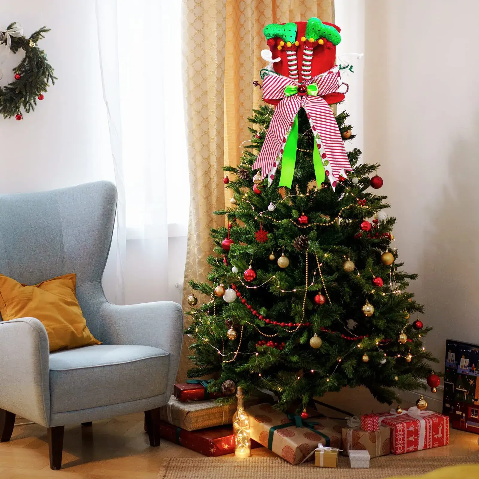 Christmas Tree Topper Red Witch Hat Bow Star