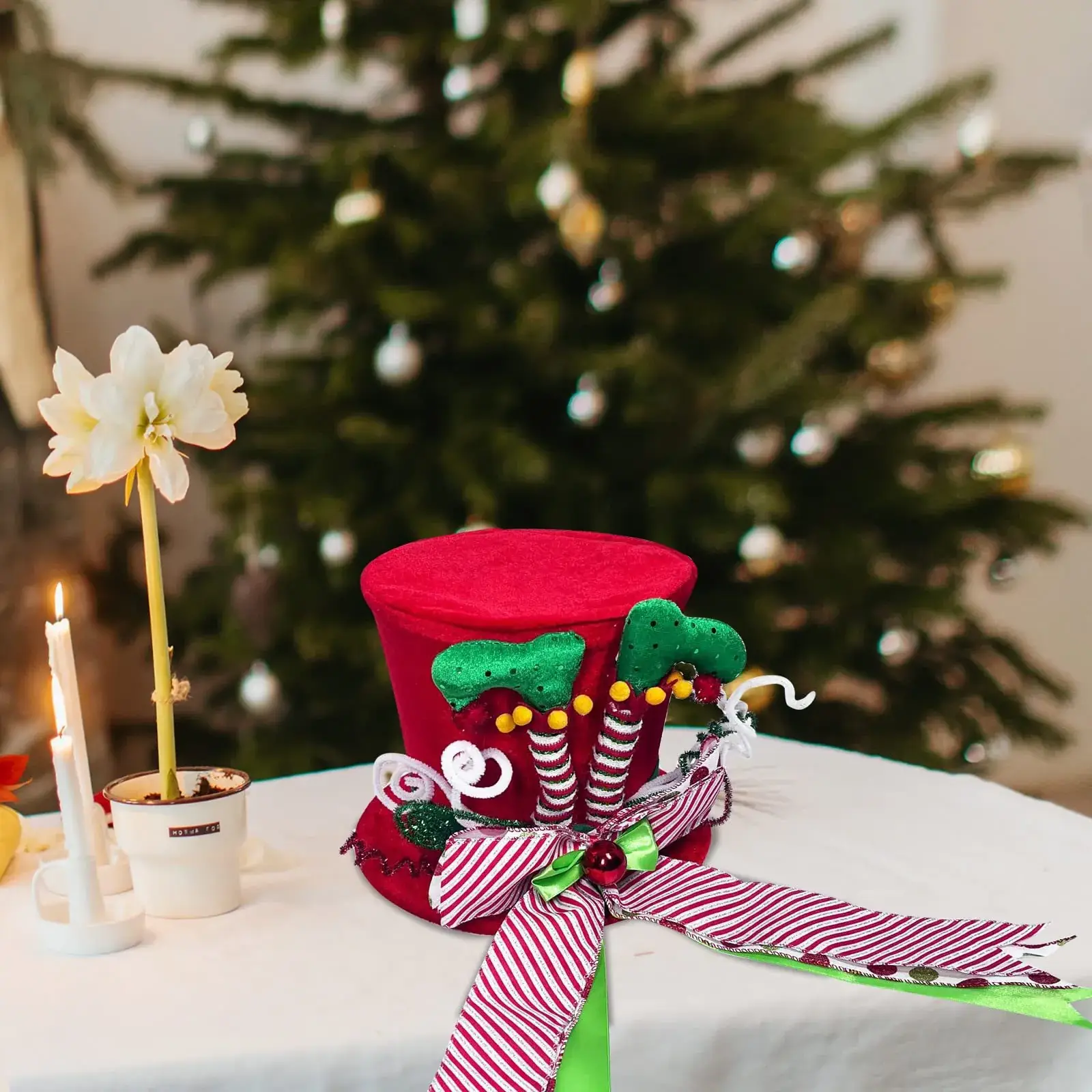 Christmas Tree Topper Red Witch Hat Bow Star — feature 8