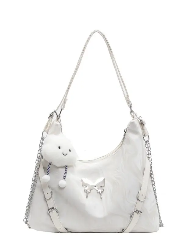 Women Velvet Backpack with Cute Pom Pom Handle - Image 7