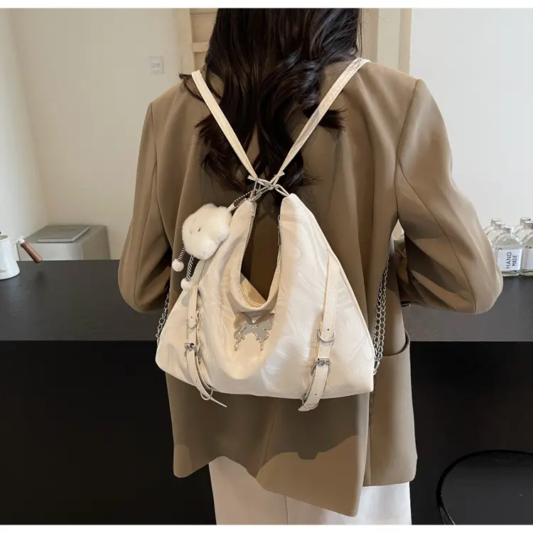 Women Velvet Backpack with Cute Pom Pom Handle — feature 10