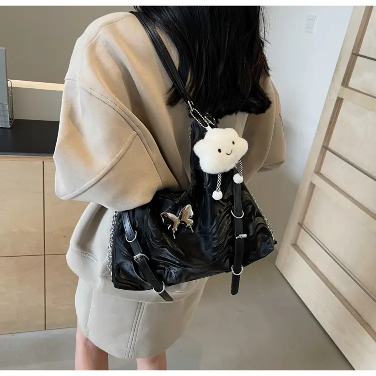 Women Velvet Backpack with Cute Pom Pom Handle — feature 17