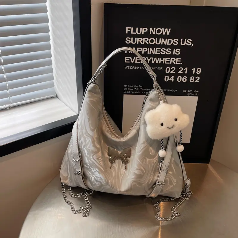 Women Velvet Backpack with Cute Pom Pom Handle - Image 2