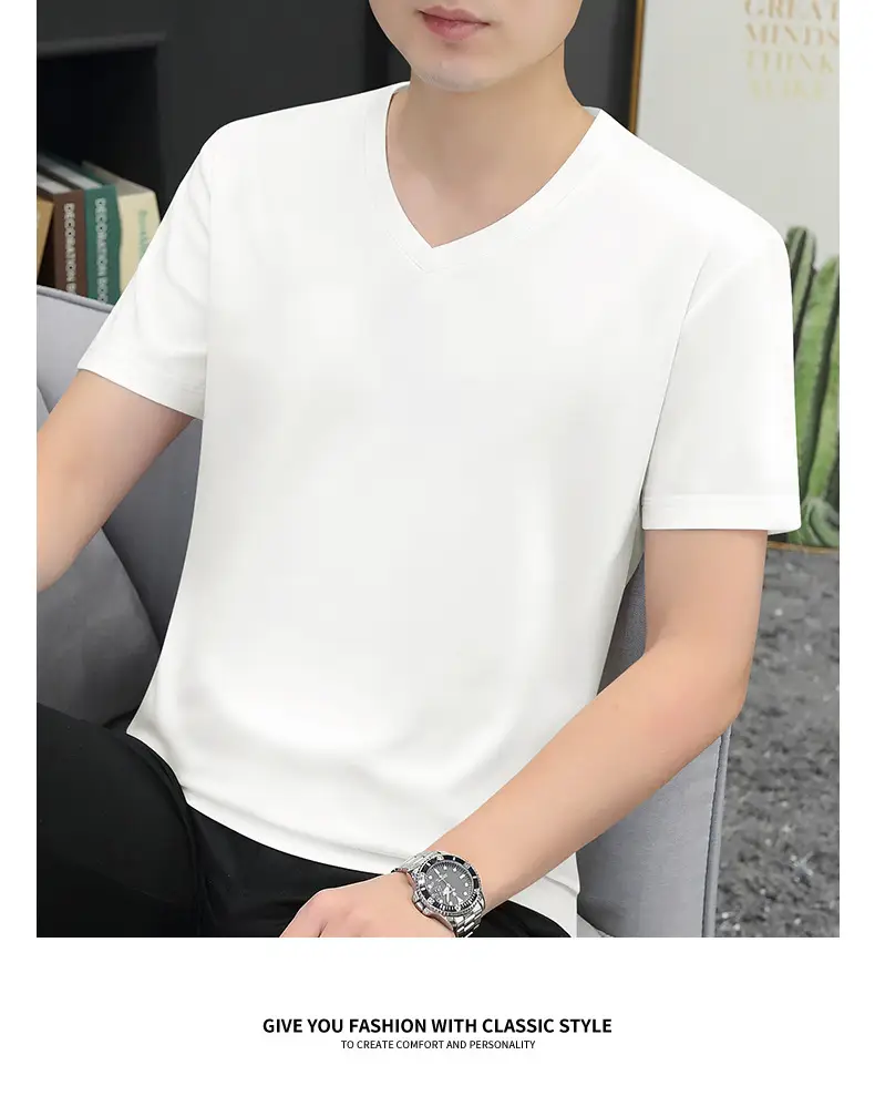 80S V-Neck Mercerized Cotton T-Shirt for Men — feature 13