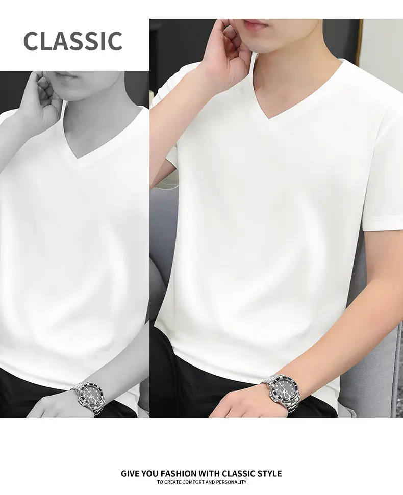 80S V-Neck Mercerized Cotton T-Shirt for Men — feature 14