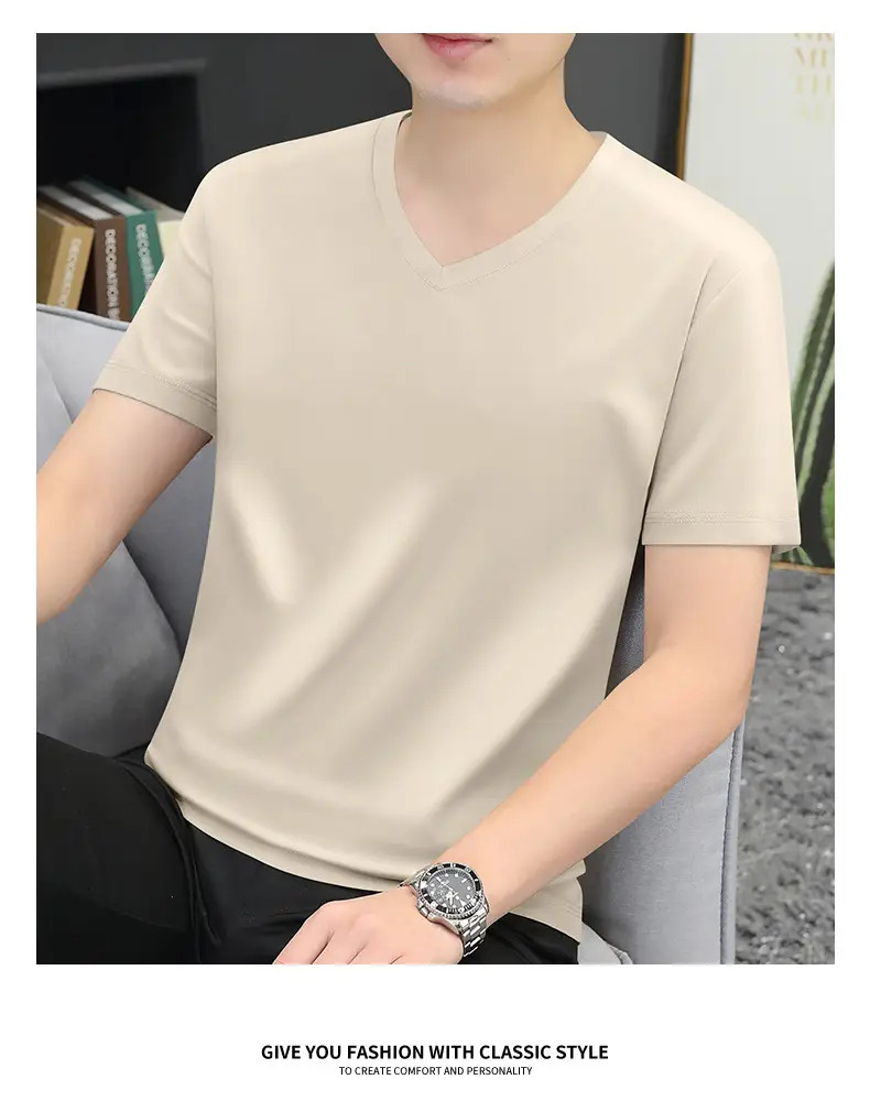 80S V-Neck Mercerized Cotton T-Shirt for Men — feature 17