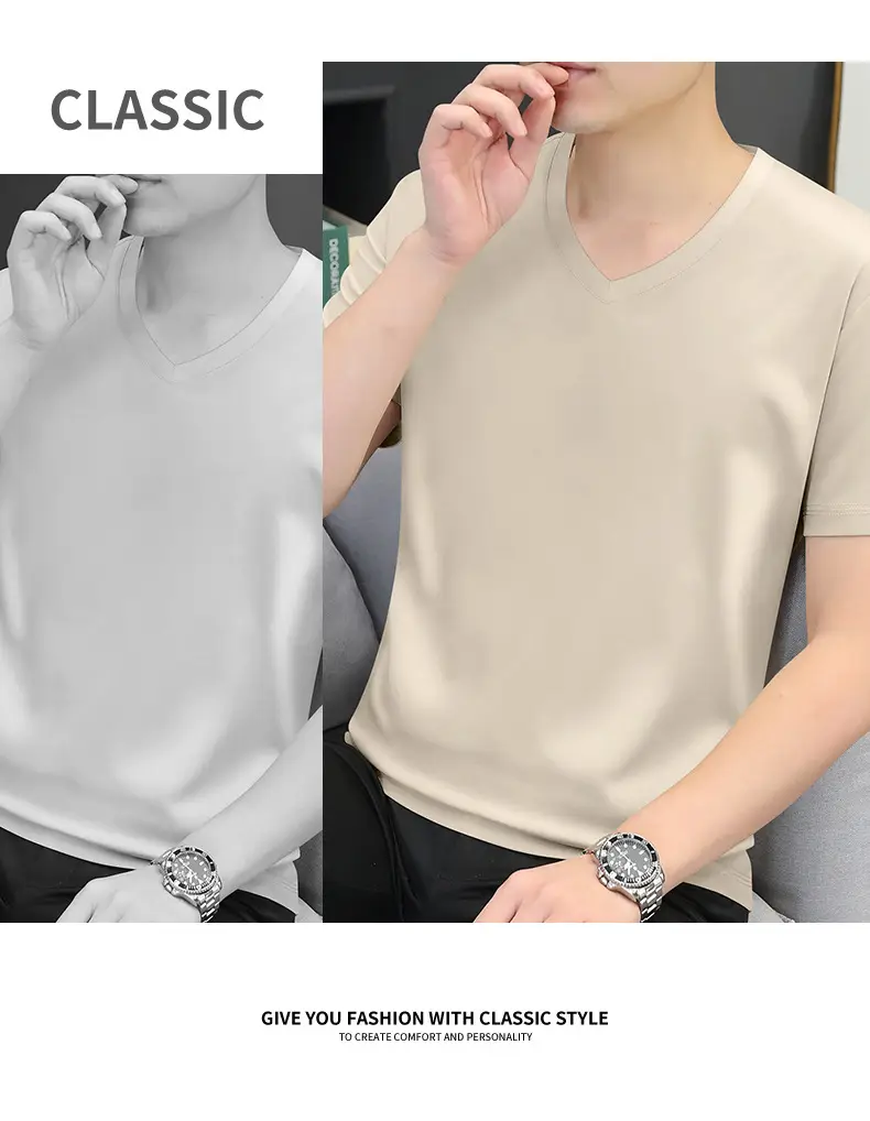 80S V-Neck Mercerized Cotton T-Shirt for Men — feature 18