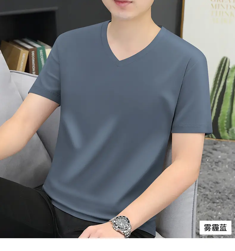 80S V-Neck Mercerized Cotton T-Shirt for Men — feature 19